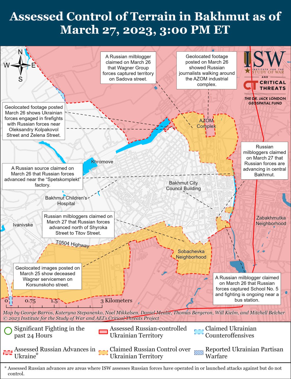 Карти бойових дій в Україні 27 березня від Інституту вивчення війни