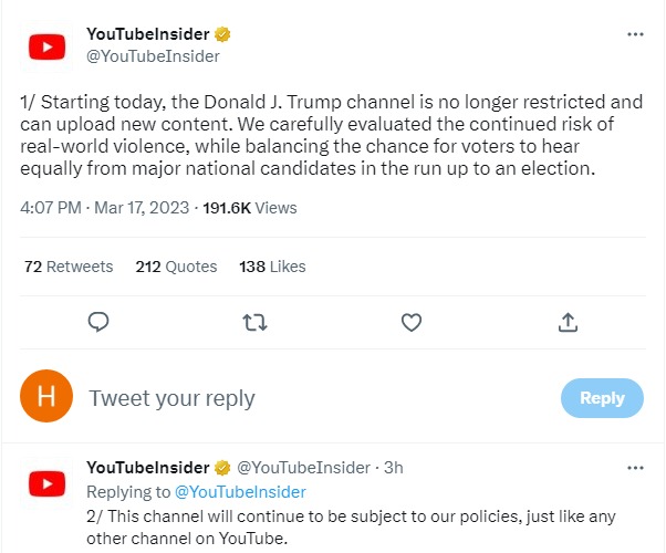 Скриншот из Твиттера YouTube