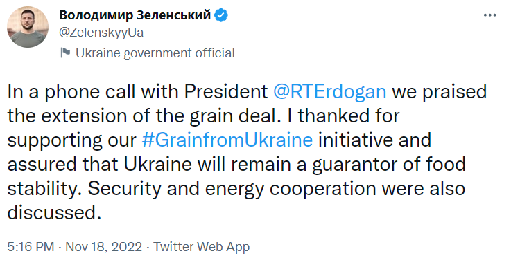 Зеленский поговорил с Эрдоганом