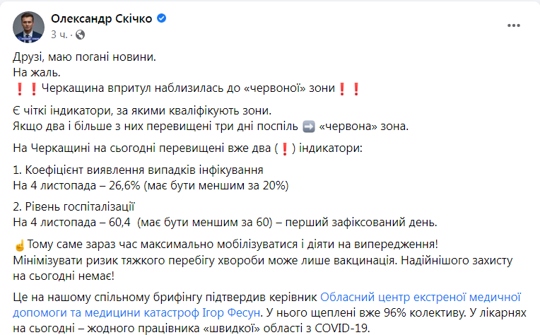 Скриншот из Фейсбука Александра Скичко