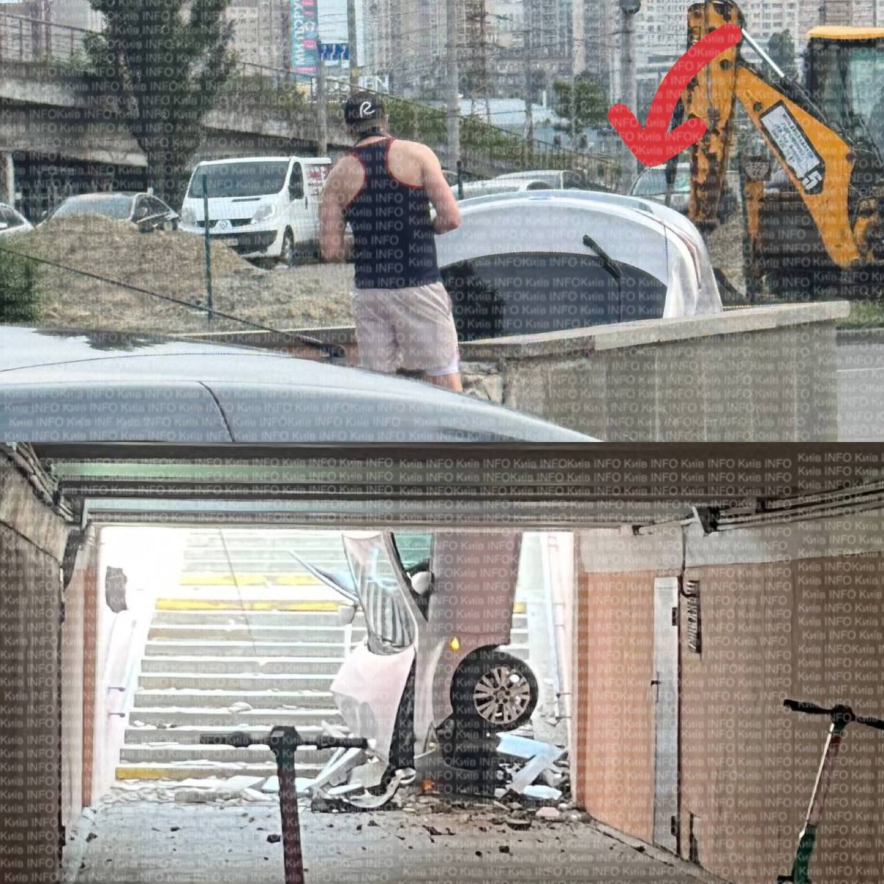 Автомобиль упал в подземный пешеходный переход в Киеве на Лыбедской