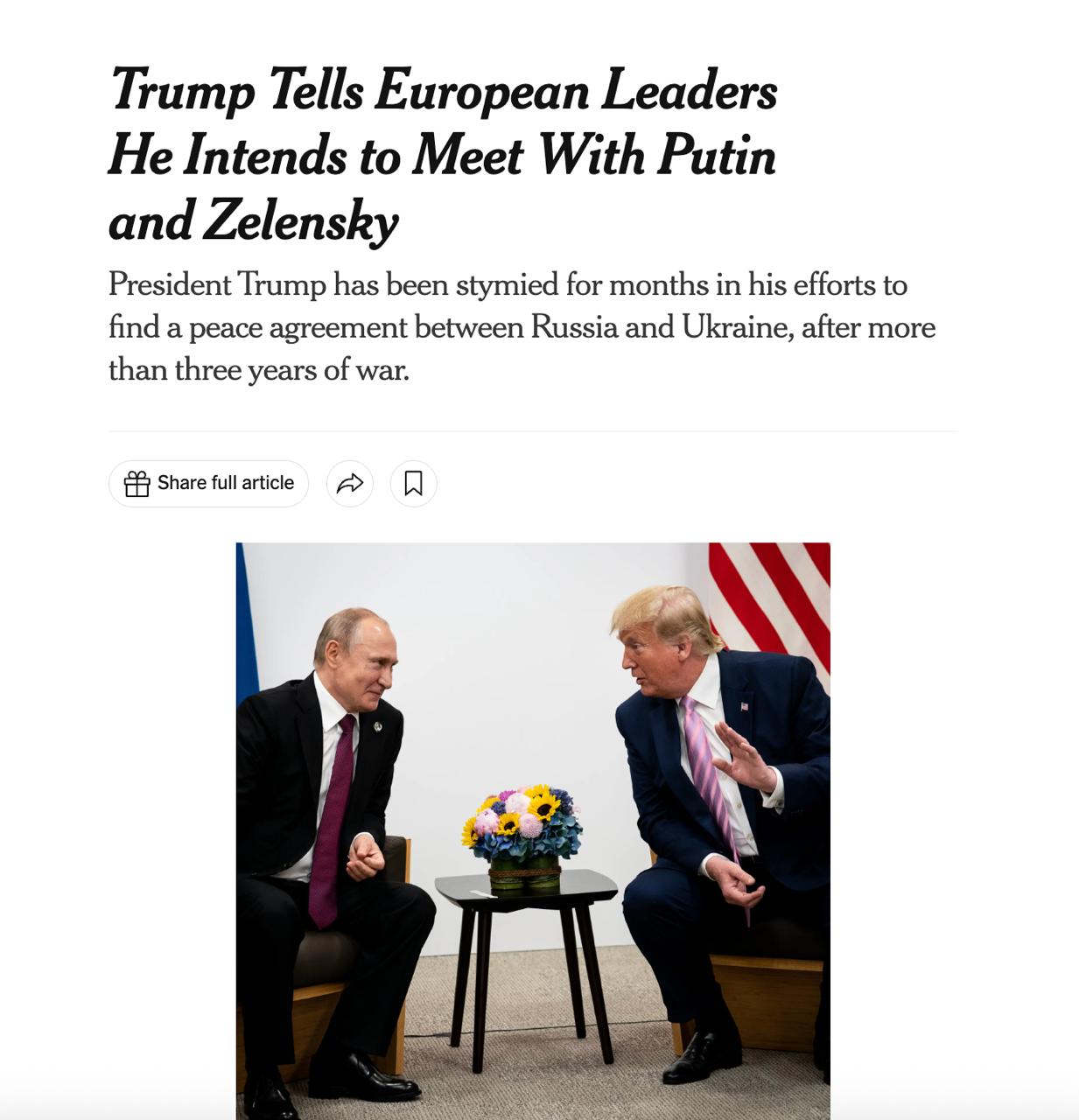 Трамп хоче побачитися з Путіним вже наступного тижня, а потім зустрітися з ним та Зеленським одночасно