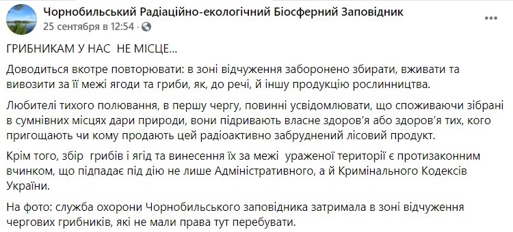 Незаконные грибники в Чернобыле. Фото: Facebook / Чернобыльский заповедник
