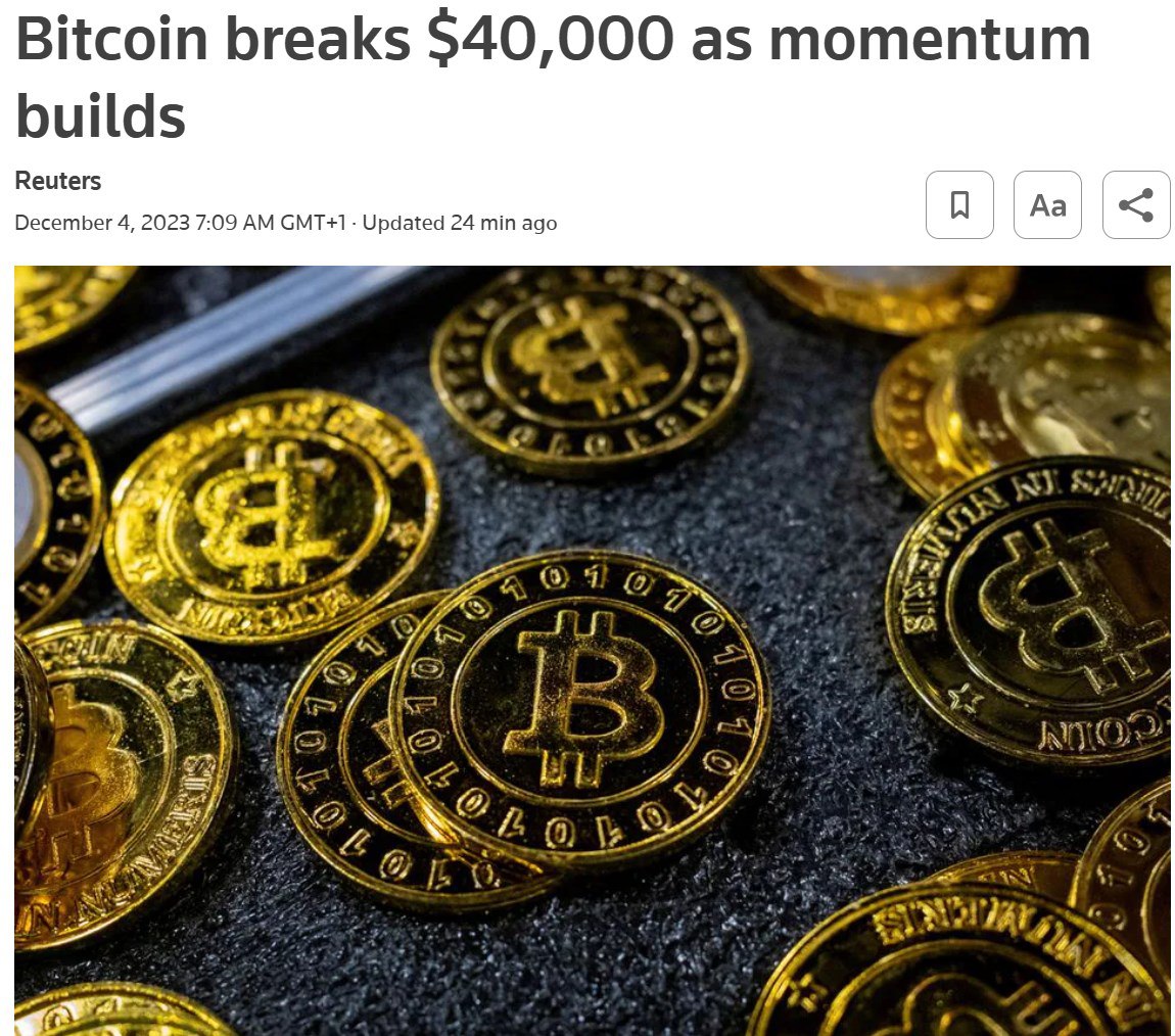 Цена биткоина превысила 40 тысяч долларов