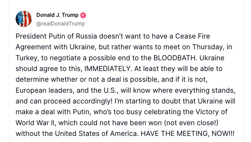 Знімок повідомлення на truthsocial.com