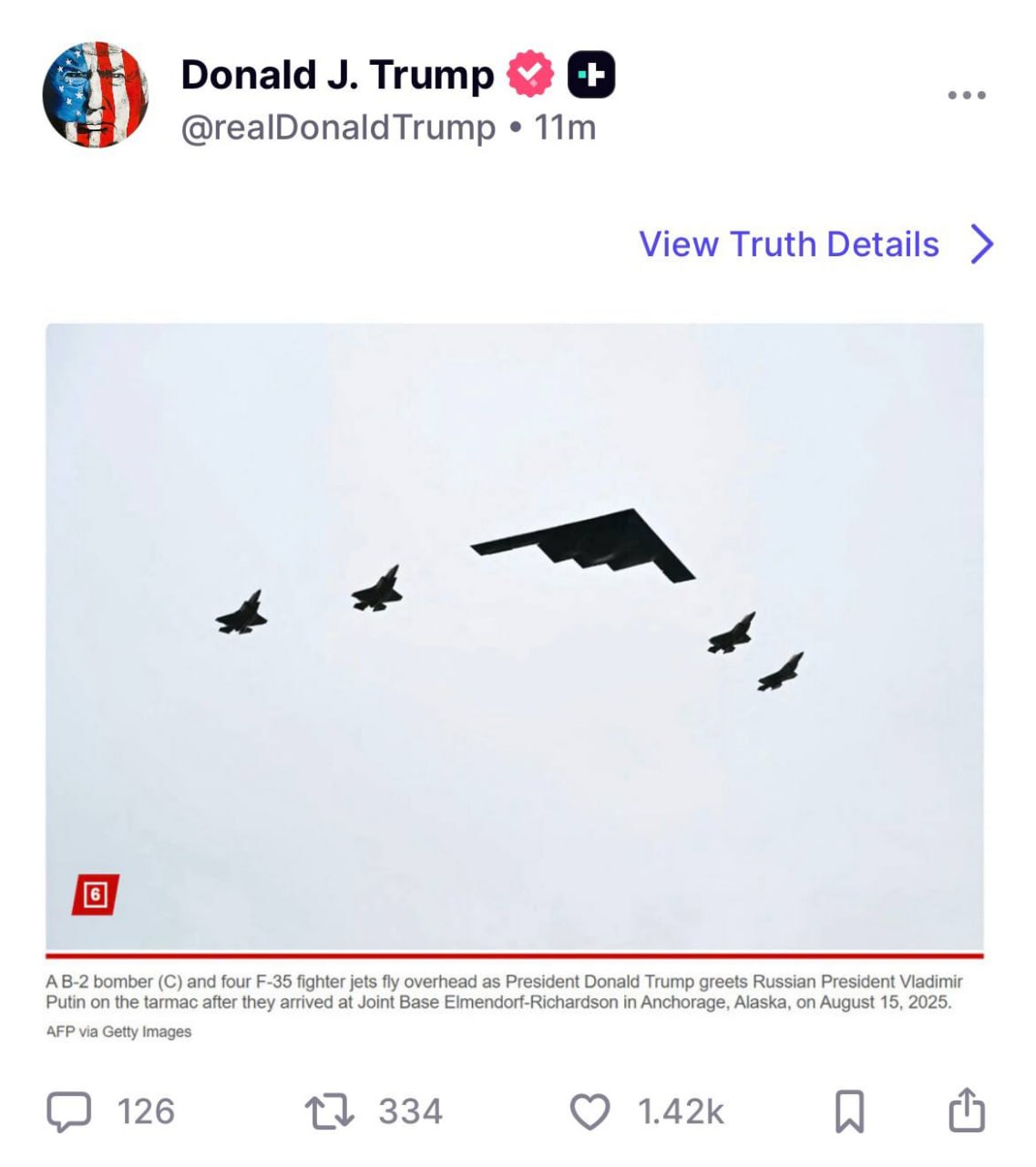 Снимок сообщения на truthsocial.com