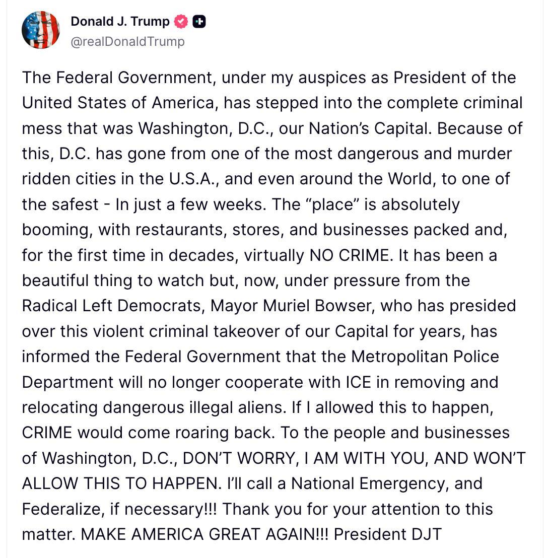 Знімок повідомлення на truthsocial.com