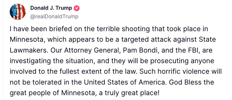 Снимок сообщения на truthsocial.com