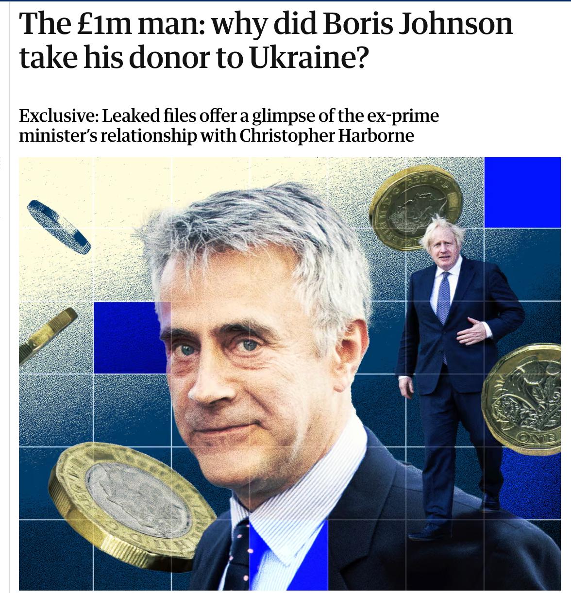 Знімок заголовка на theguardian.com - екс-прем'єра Британії Бориса Джонсона підозрюють у збагаченні на військовому виробництві для України