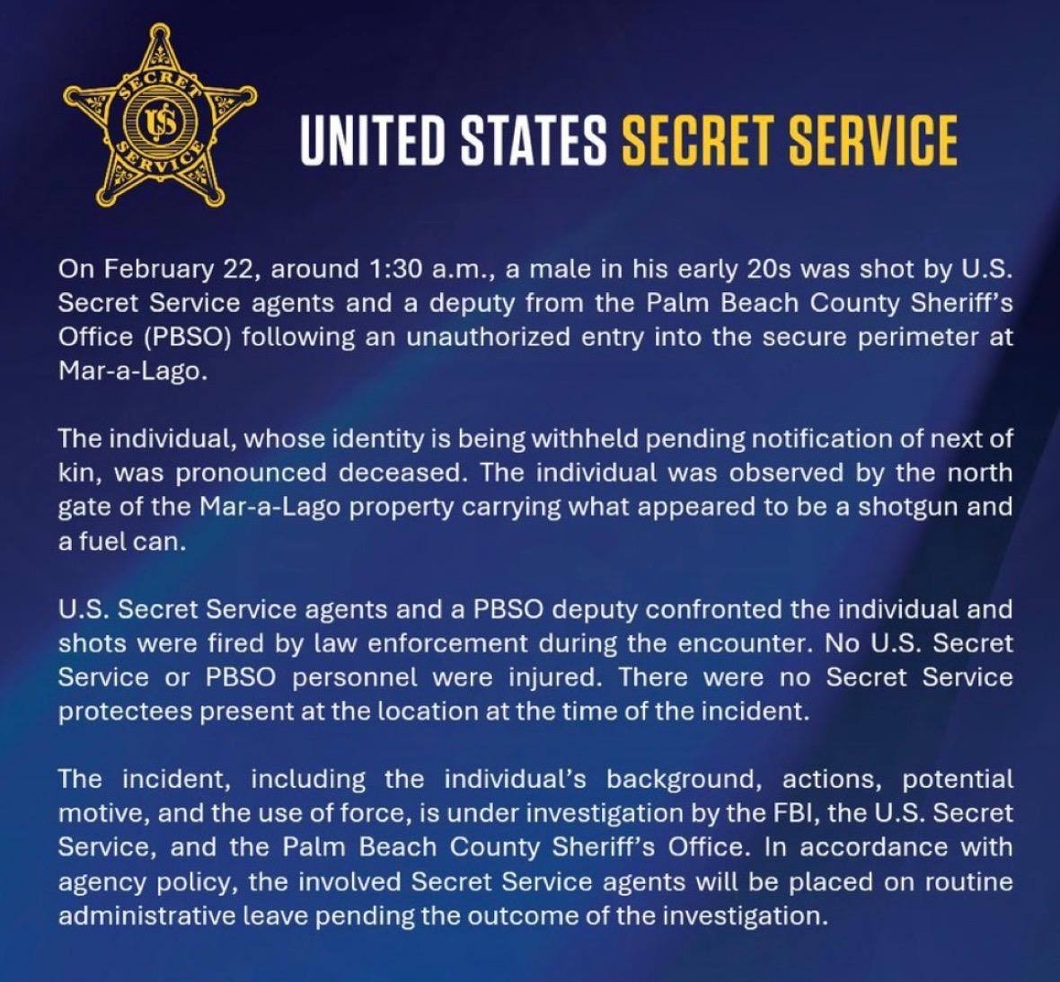 Снимок сообщения Секретной службы США